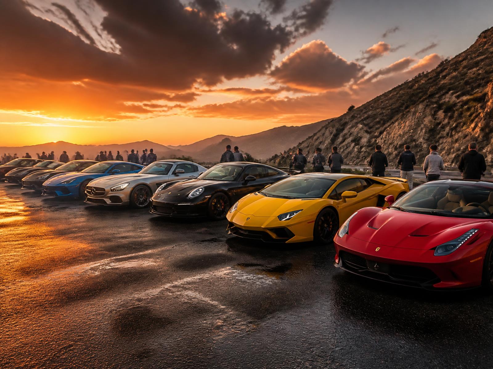 Automotive weekend drive at dusk